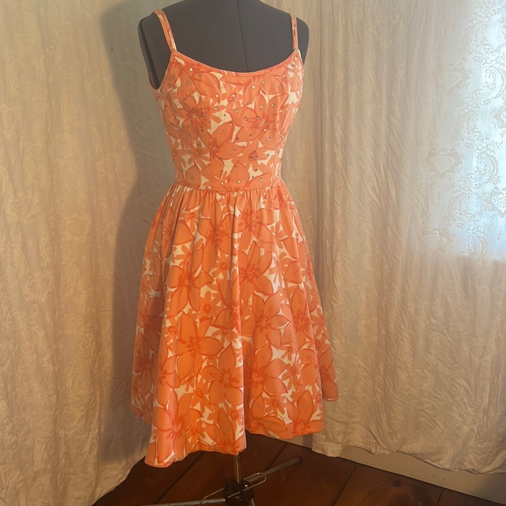 vintage late50s/early60s orange floral piqué sundress